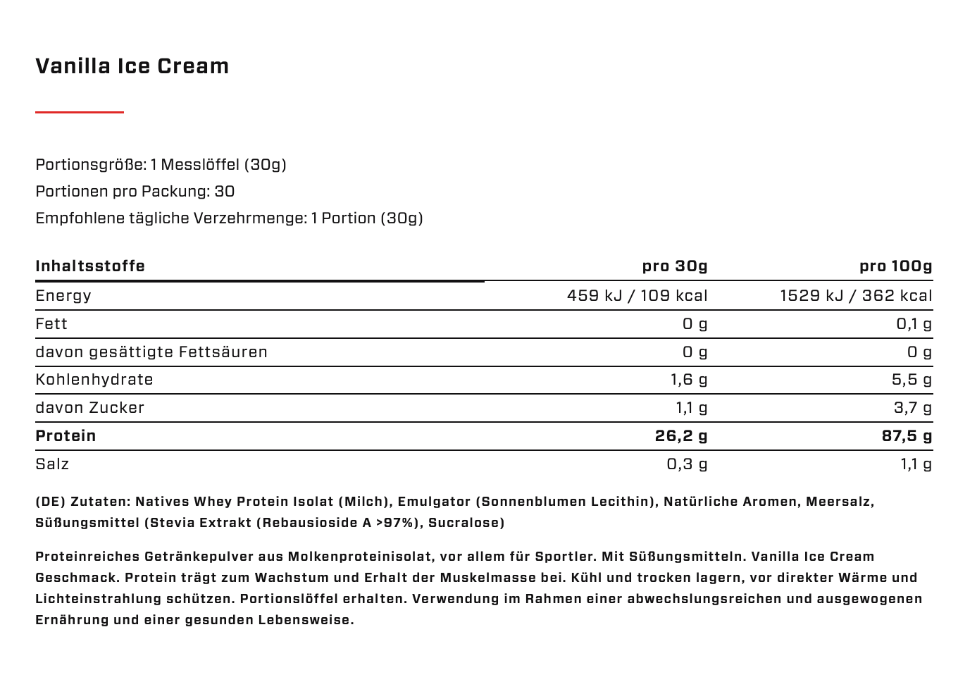VAST - AWHEY ISOLATE Vanille Ice Cream - Tony‘s Fitness Shop & Coaching